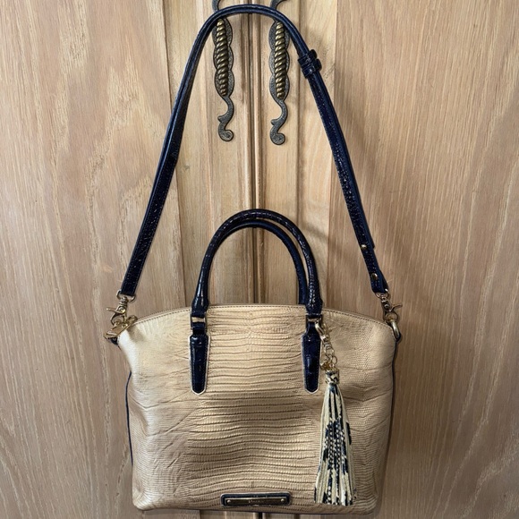 Brahmin Gold and Navy Tote Bag with Tassel - Picture 2 of 6